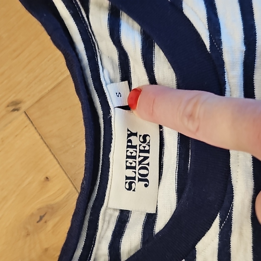 Sleepy Jones Twyla Navy & White Stripe Long Sleeve 100% Cotton Sleepshirt Small - Picture 5 of 7